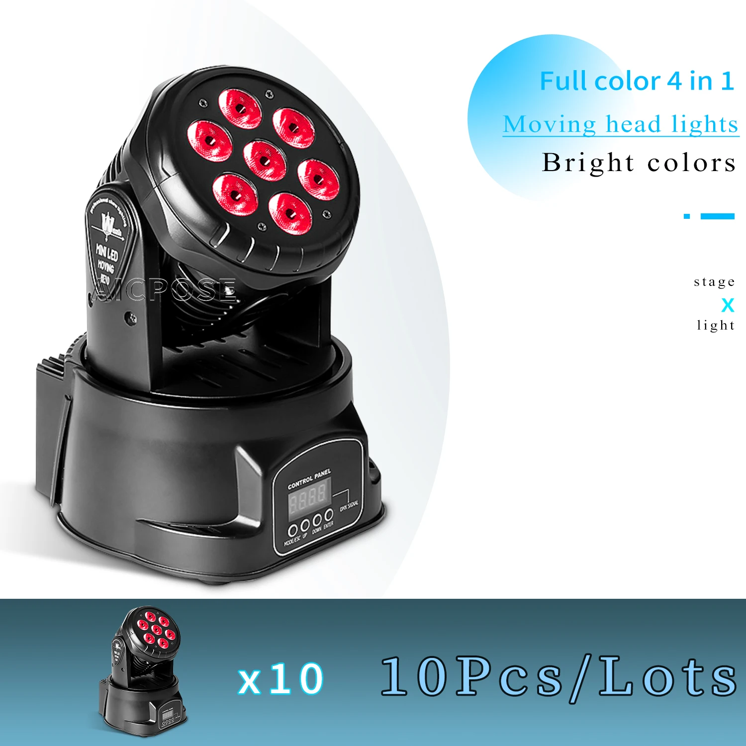 10Pcs/Lots LED Stage Light 7x10W RGBW 4 in 1 Moving Head Light Lighting DMX Control for Disco DJ Nightclub Stage Performances