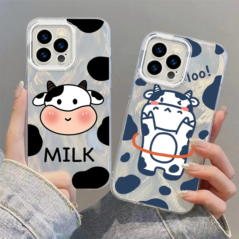 

Cow Milk Cute White For iPhone 15 14 13 12 11 XS X XR 8 7 Pro Max Plus Feather Yarn Cover Phone Case