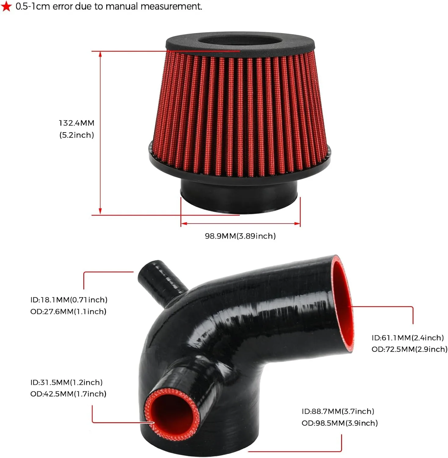 Cold Air Intake System Kit Black + Red For 2010-2016 BMW 535i Gran Turismo Hatchback 4-Door 3.0L L6