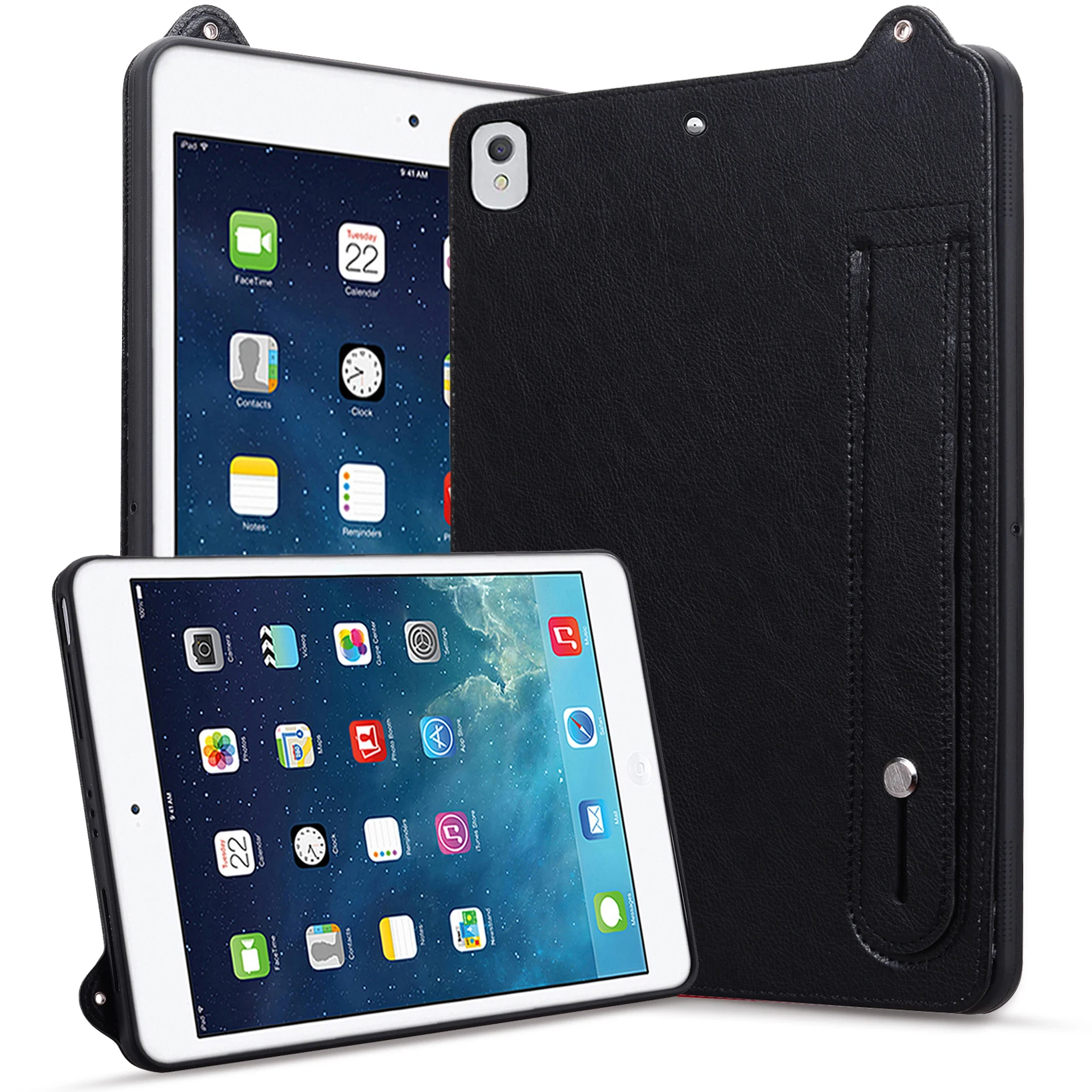 TPU+leather computer protective Back Cover For Apple iPad 9.7 2018 9.7" shockproof Wrist strap holder Tablet protective cover