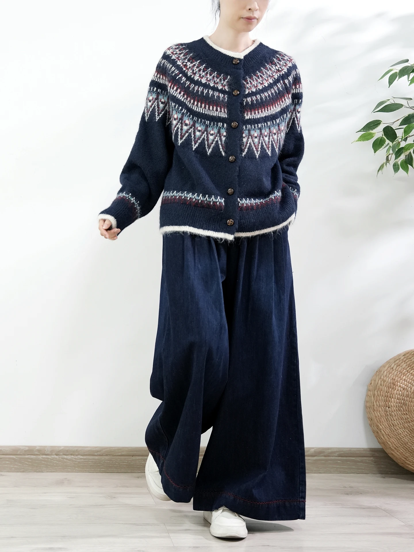 TIYIHAILEY-Wide Leg Long Denim Pants for Women, Autumn Winter Casual Jeans with Pockets, Ladies Trousers, Elastic Waist, 2026