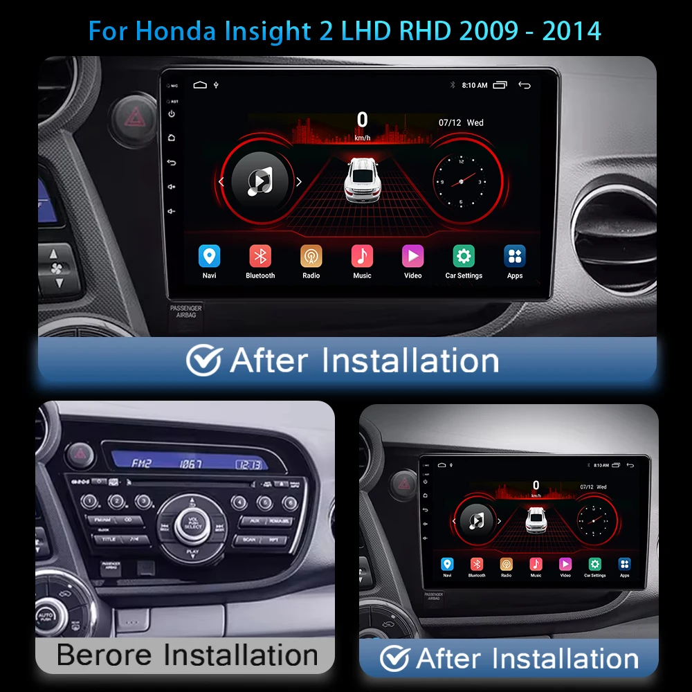 Android 13 For Honda Insight 2 LHD RHD 2009-2014 Car Multimedia Video Player Navi GPS Stereo Wireless CarPlay 2 Din Head Unit