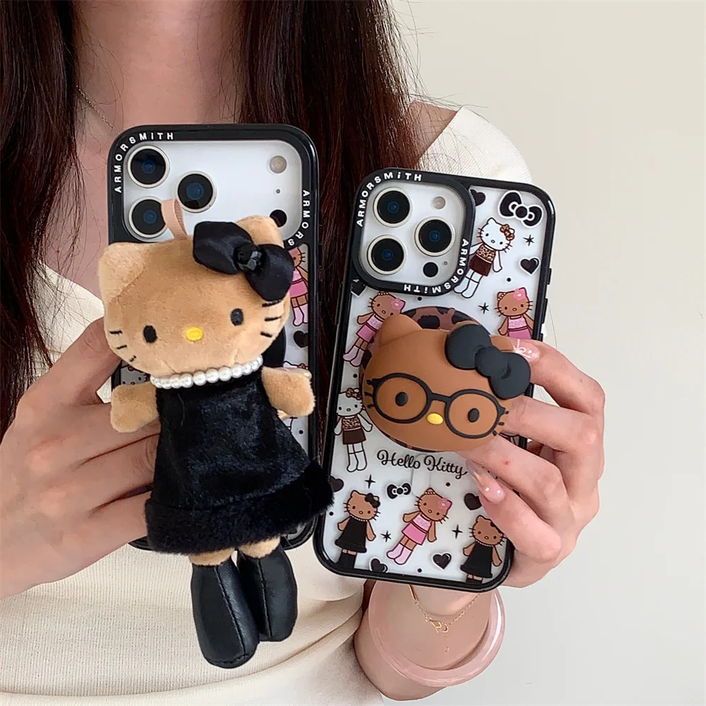 

Милый плюшевый чехол Hellokitty с магнитной подставкой для телефона для iPhone 16, 13, 12, 11, 14, 15, 17 Pro Max, чехол с держателем Magsafe, мультяшные чехлы
