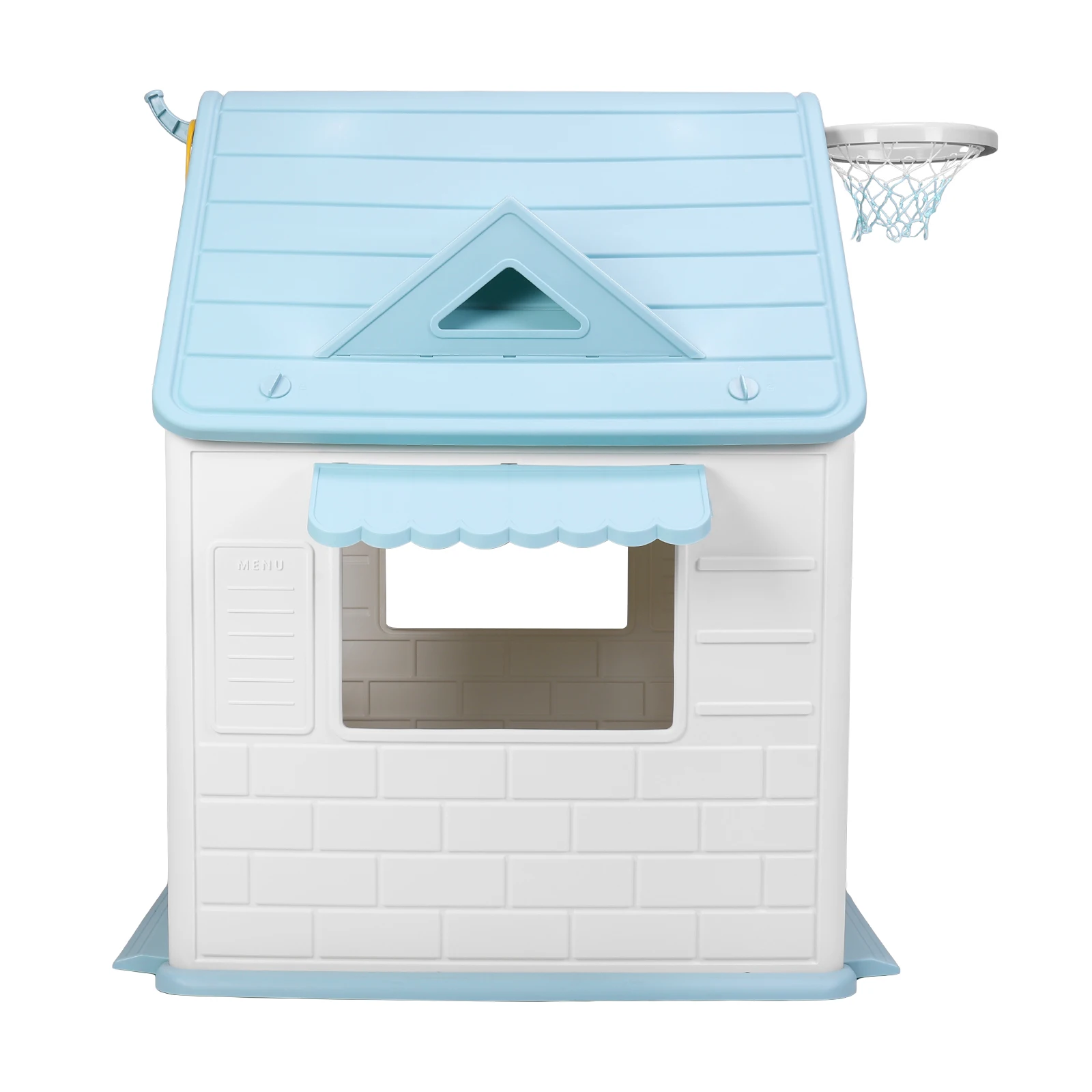 

Kids Playhouse with Basketball Hoop Dartboard Garden Games Cottage (Light Blue)