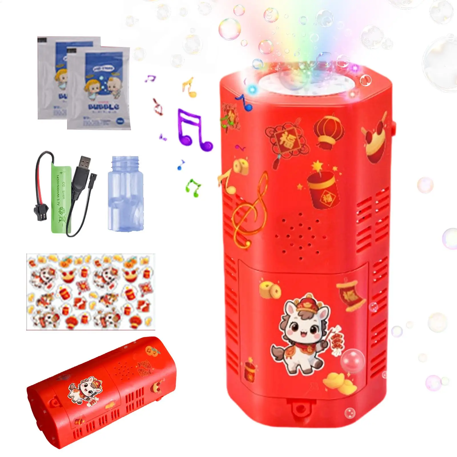 Bellenblaasmachine voor feesten Automatisch jaar van het paardenspeelgoed met licht Oplaadbare automatische bellenmachine voor verjaardag