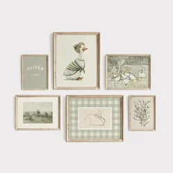 Rustic Nature Animal Wall Art Poster Set of 6 Personalized Nursery and Kids' Room Decor Custom Name Print in Soft Tones Framelss