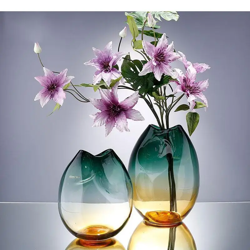 Transparent Gradient Glass Vase Hydroponic Flower Pots Desk Decoration Artificial Decorative Floral Arrangement