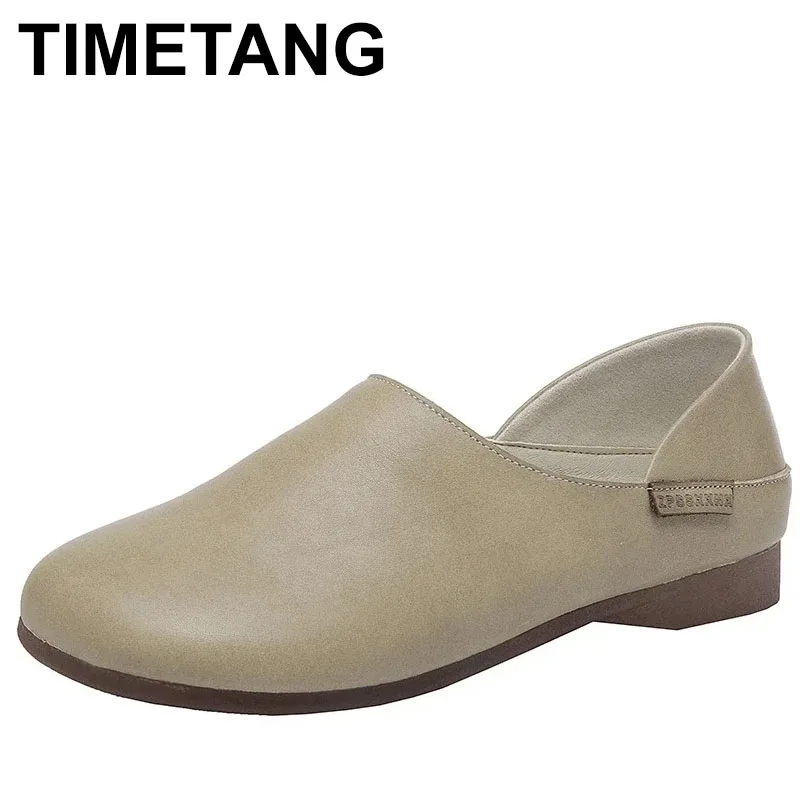 

2025 Fashion Women Loafers Shallow Genuine Leather Slip-on Loafers Ladies Handmade Retro Style Soft Comfort Casual Shoes