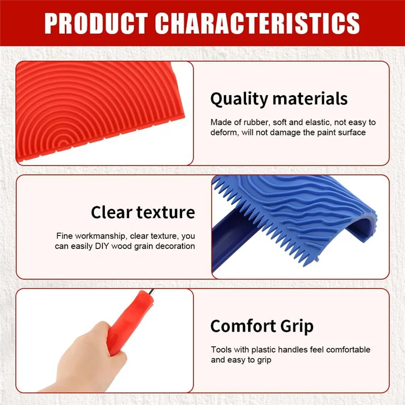 8 Pieces Wood Paint Tool Set, Texture Roller, Graining Rocker, Paint Brushes For Wall, Floor, DIY Room Decoration-A78G