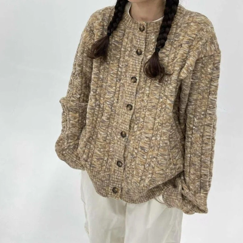 

American Retro Contrast Cardigan Sweater 2025 Autumn and Winter Lazy Wind Single-breasted Women's Coat