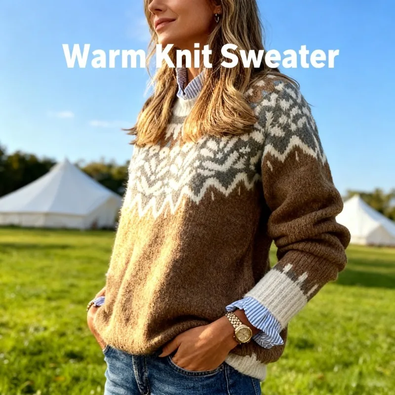 

Traditional Fair Isle Christmas Sweater for Women Vintage Inspired Knit Pullover for an Authentic Nordic Holiday Party