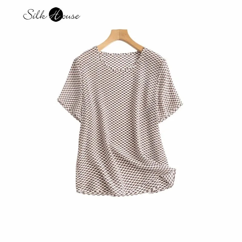 

2024 Women's Casual Summer New 100% Natural Mulberry Silk Thin Crepe De Chine Round Neck Versatile Short Sleeve T-shirt