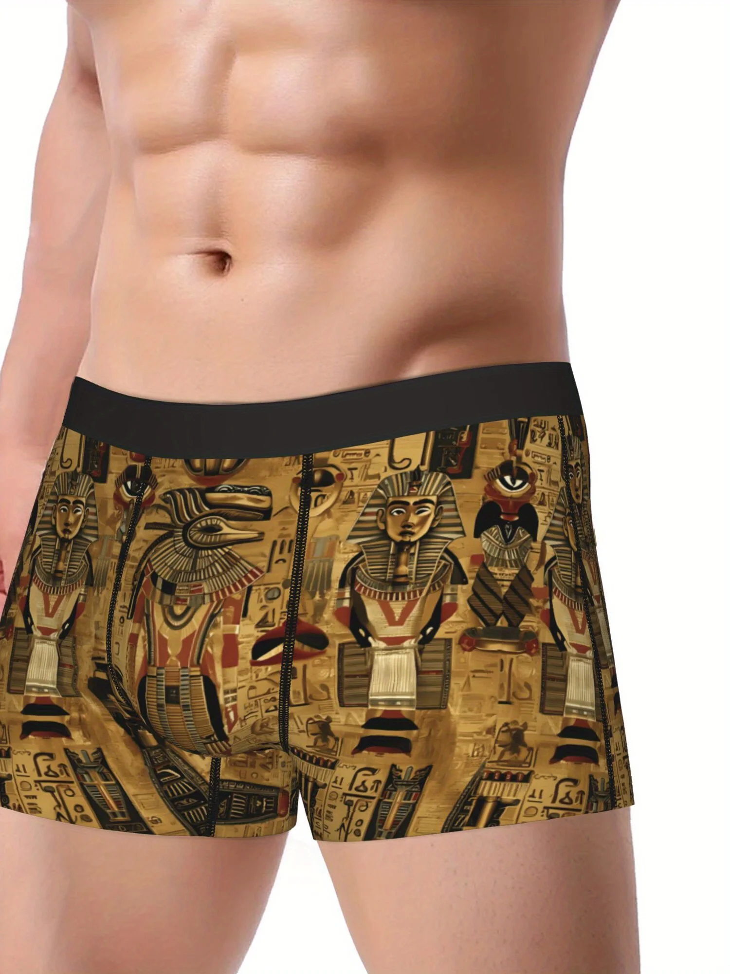 BIIHUDU Egyptian-Themed Men's Boxer Briefs - Ancient Egyptian Pharaohs & Hieroglyphic Print Underwear, Non- Fit for History Buff