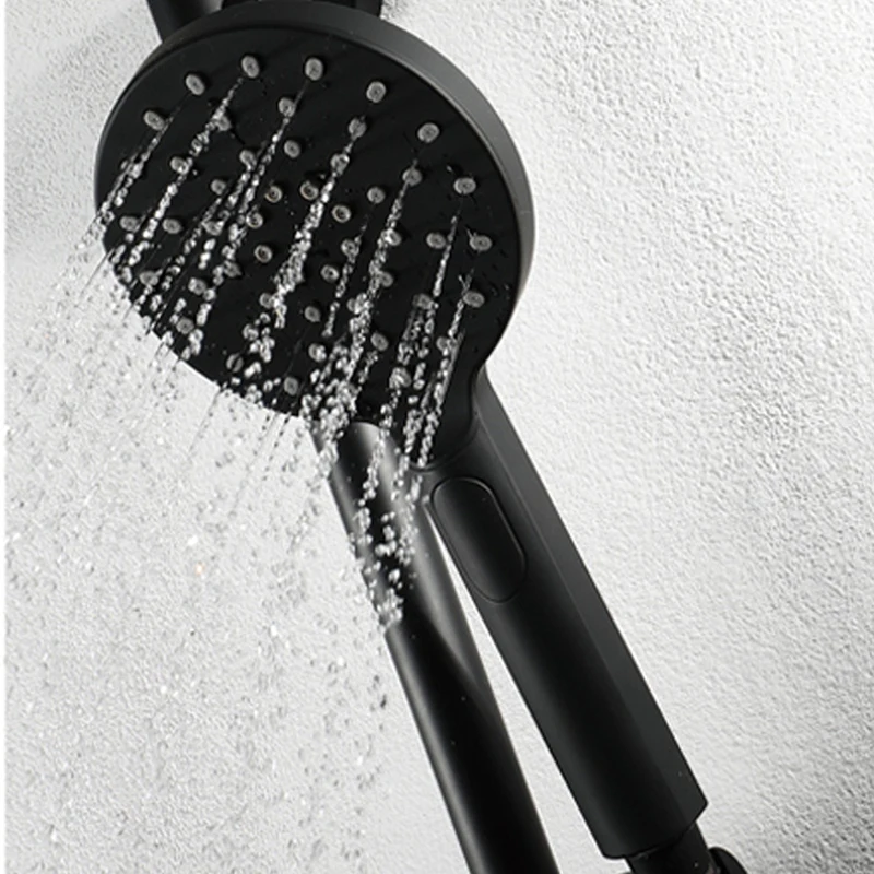 AT35 Three-Function Black Hand Held Shower Head Wall Mounted Household Round ABS Shower Head With Hose And Shower Holder