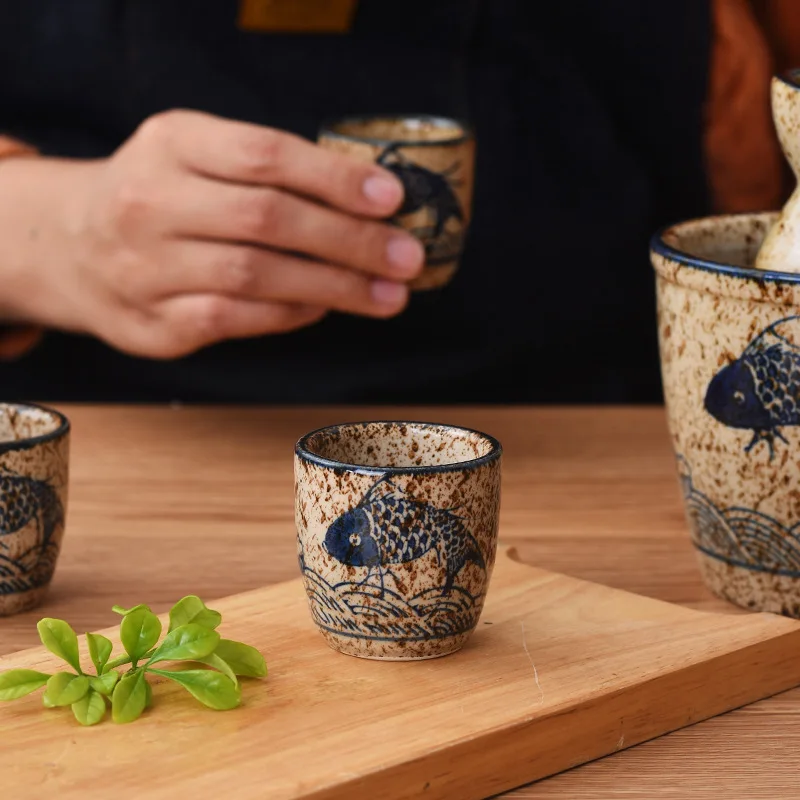 Japanese-style Ceramic Antique White Wine Cup Sake Set Home Retro Coffee Cup Wine Pot Shochu Classical Cup Teacup  Coffee Cups