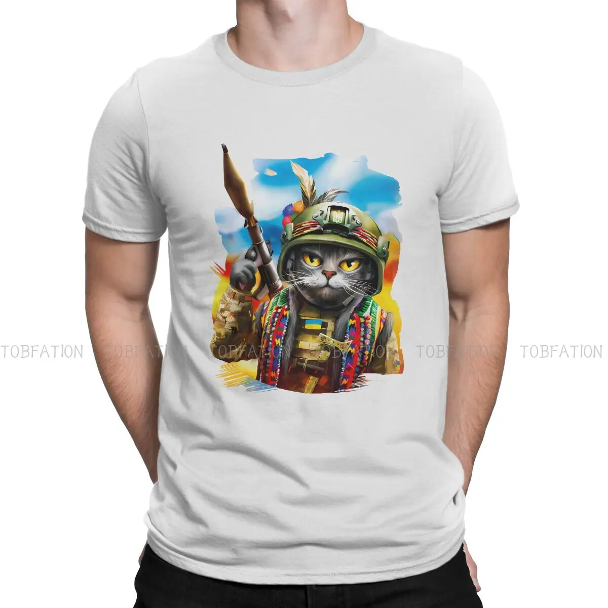 Cat Ukrainian Grenade Launcher T Shirt Classic Teenager Homme High Quality Tshirt Oversized O-Neck Men Clothes