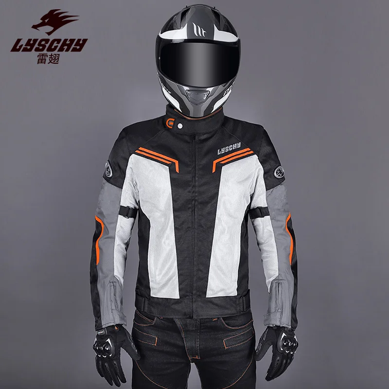 LYSCHY Summer Motorcycle Riding Jacket Breathable Mesh CE Protector Fall Protection Riding Clothing Night Reflective Jacket