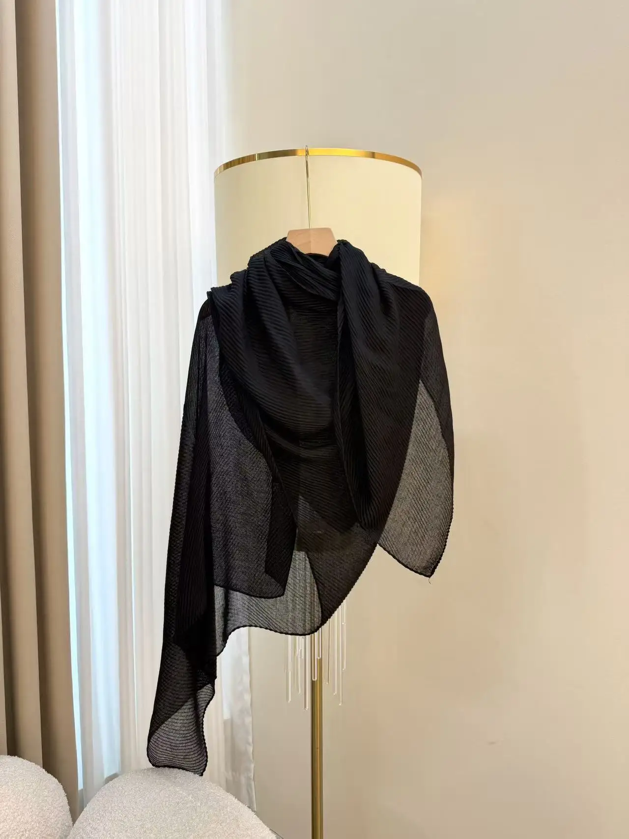 وشاح نسائي مطوي - وشاح شيفون مزخرف صلب، شال مطوي على الموضة للسيدات 2025 وصول جديد - إكسسوار الزي اليومي