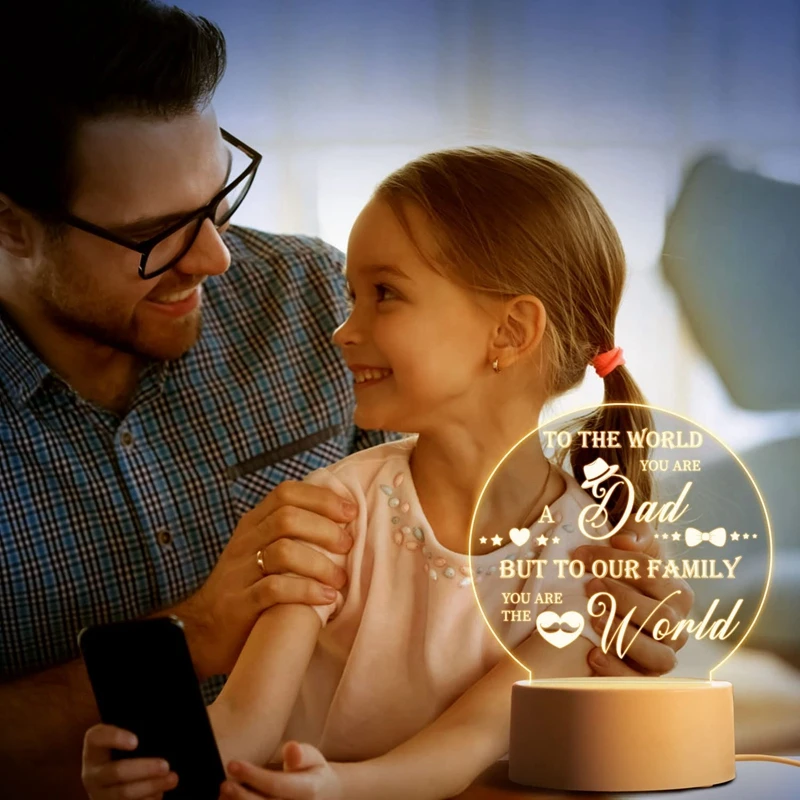 Best Text Circular Shpae Night Lamp For Dad Gift Father Day 3 color Acrylic Light Bedroom Table Lamp