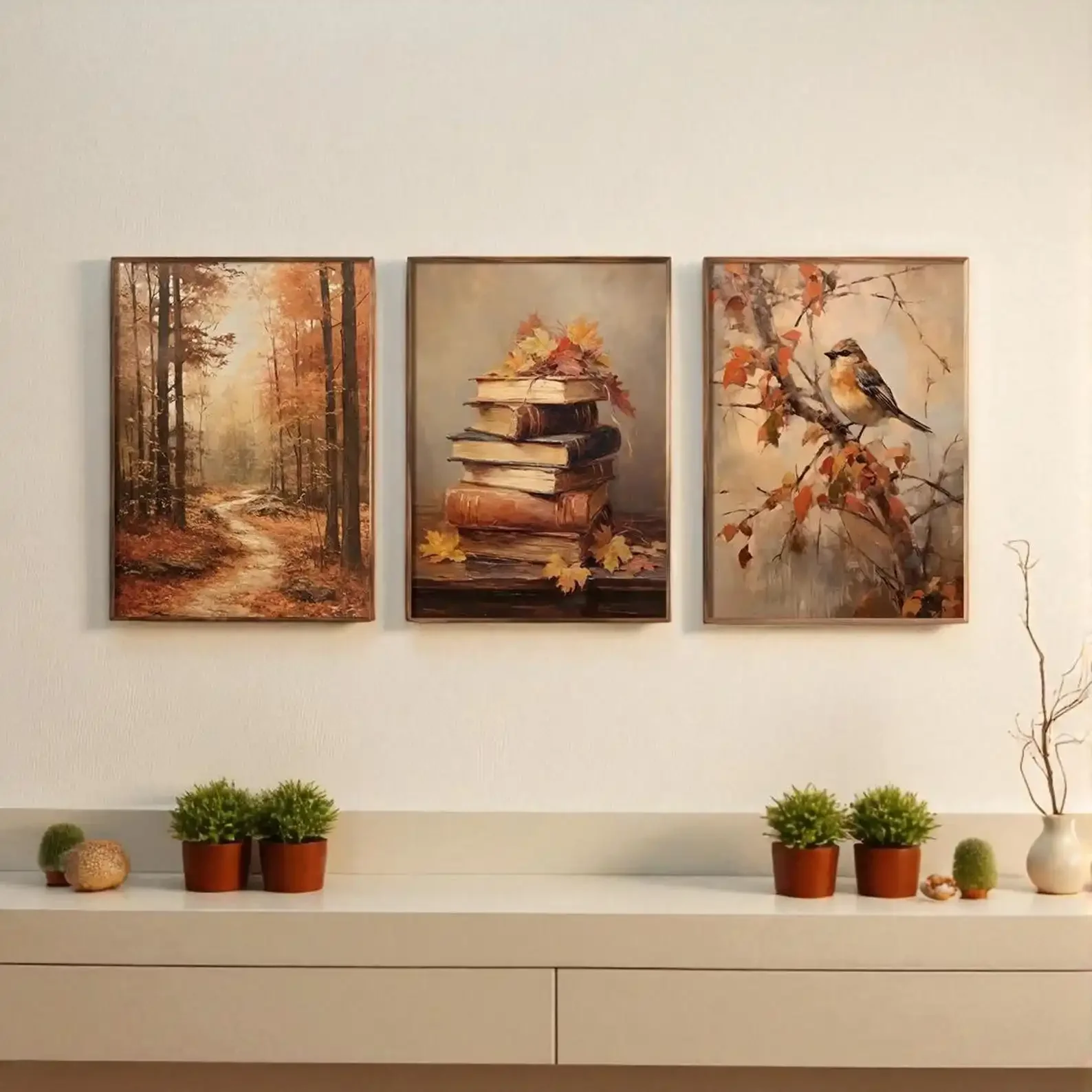 Juego De 3 Cuadros Decorativos De Lona Con Paisaje Otoñal Moderno, Impresiones Artísticas Sin Marco, Bosque Acogedor De Otoño