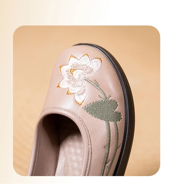 New lotus flower ballet flats women's big size 42 flat low wedged shoes ladies shallow vintage loafers mother slip on moccasins