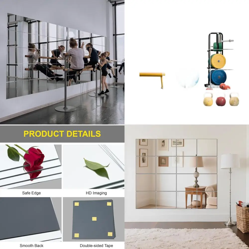 

14 x 12 Wall-Mounted Mirror Glass Tiles Set of 16 for Home Gym, Bedroom, Door, and Bathroom