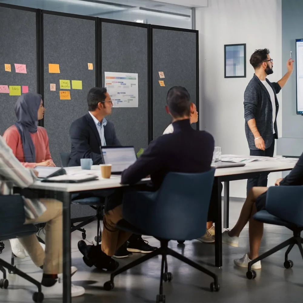 جدار تقسيم مكتب قابل للطي باللون الرمادي بعرض 10.5 أقدام × 6.7 أقدام للخصوصية