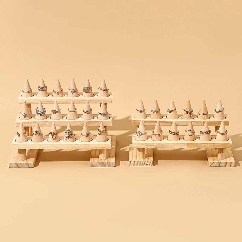 Wood Cone Ring Display Holder Jewelry Stand
