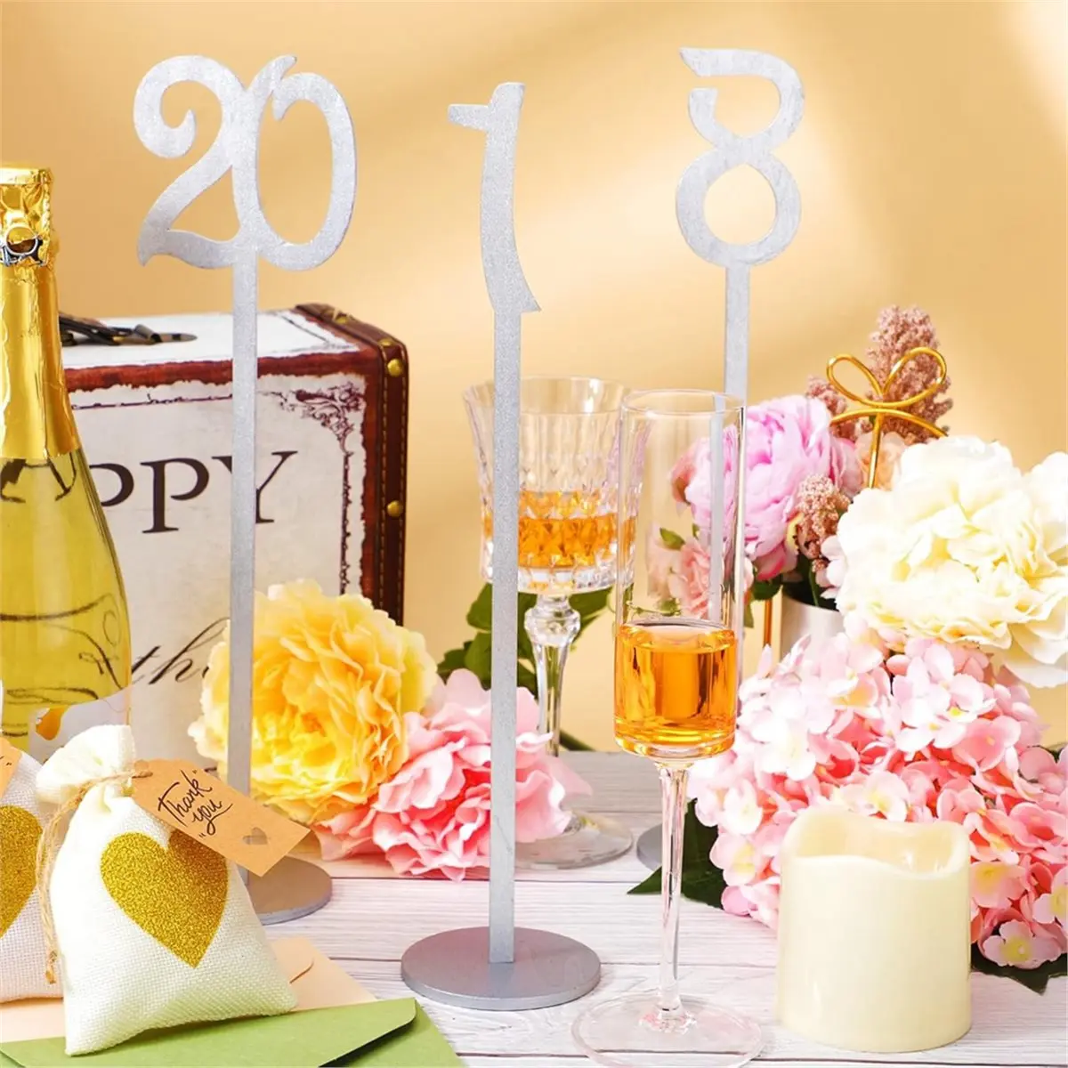 20 Pcs Silver Wood Table Numbers 1-20 with Holder Base for Wedding Reception Party Events