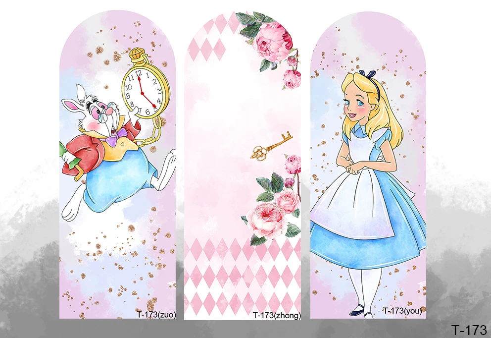 

Alice In Wonderland Arch Backdrop Double Side Cover Tea Party Baby Girl Birthday Balloons Arch Stand Party Chiara Wall Decor