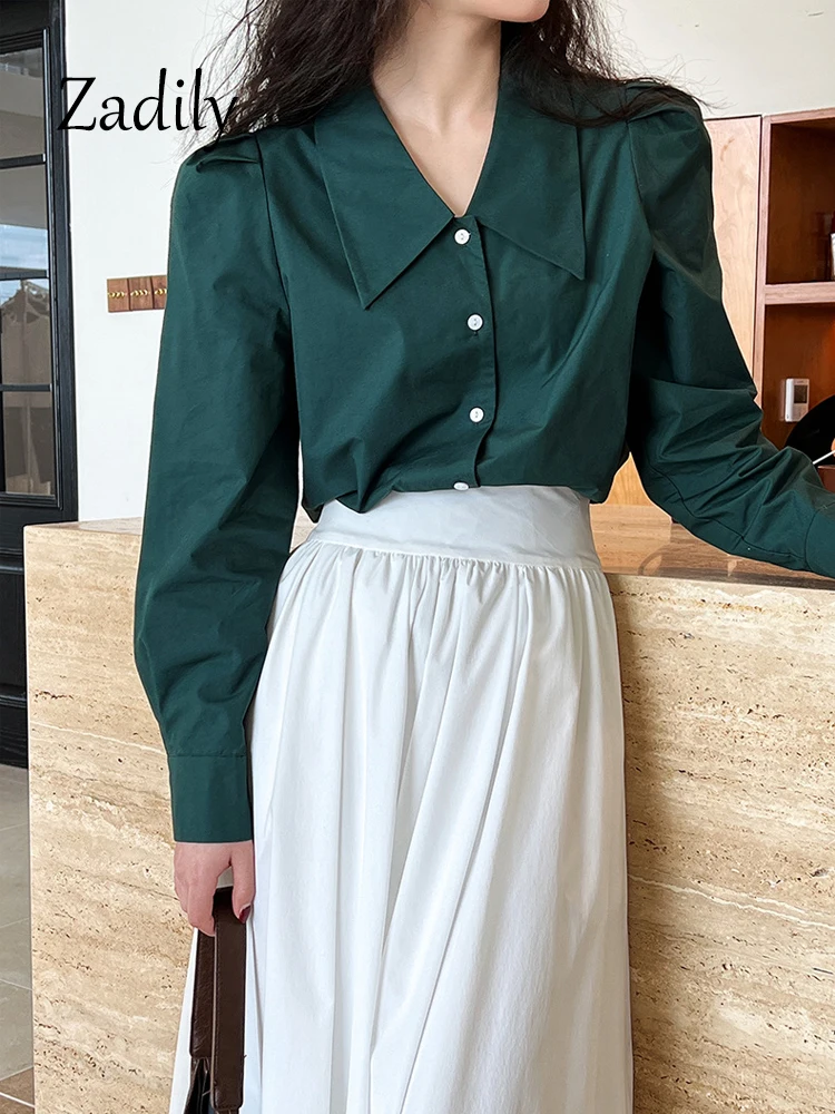 

100% Cotton Office Lady Women Shirt French Style Long Sleeve Button Up Work Woman Blouse 2024 Spring Female Clothing Tops