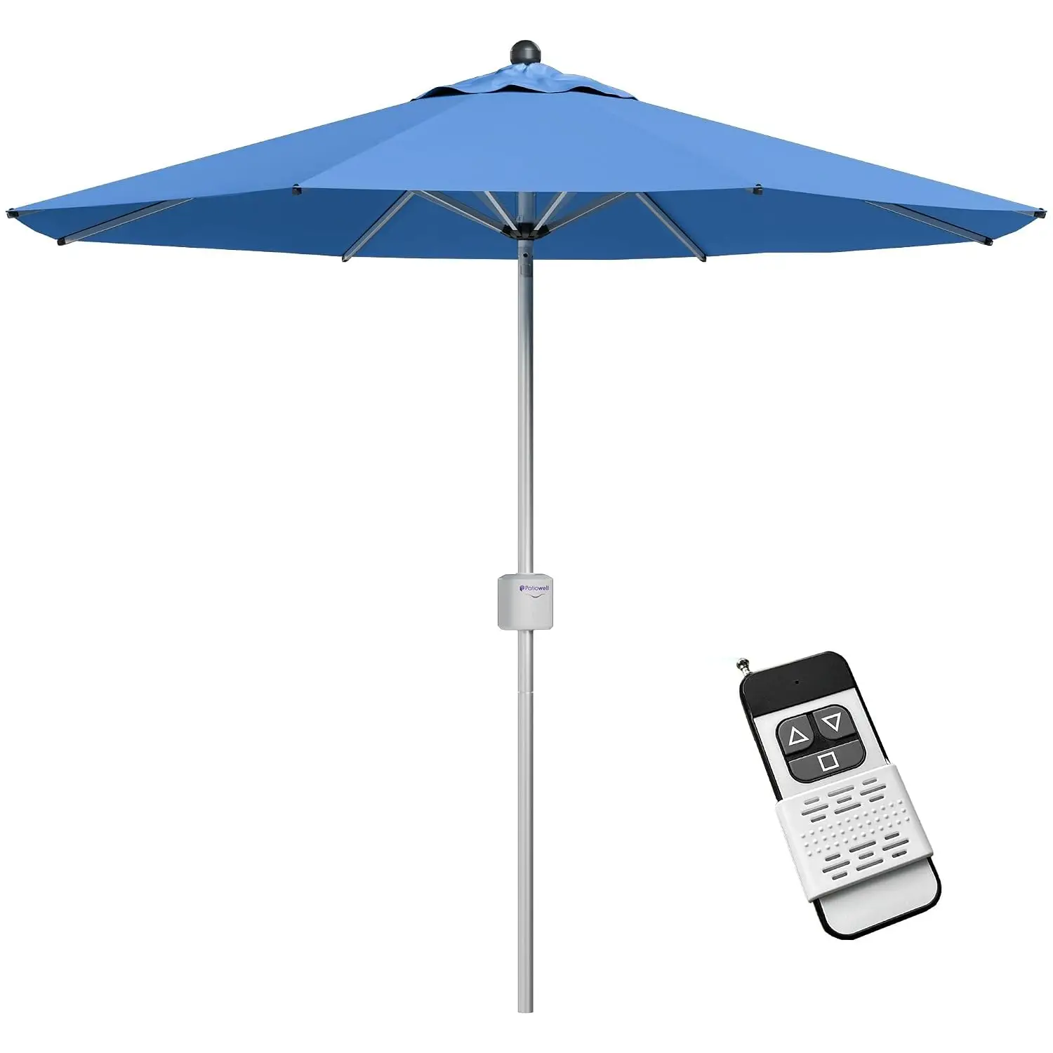 9 FT Motorized Patio Umbrella, Remote Outdoor Umbrella with Heavy Duty Aluminum Frame, Removable Power Bank, Customized
