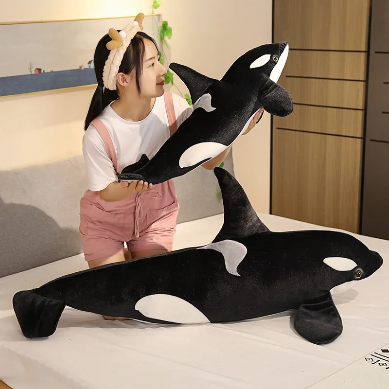 50cm-130cm Lifelike Orcinus Orca Black Whale Plush Toys Big Fish Cloth Doll Shark Stuffed Sea Animals Children Birthday Gift