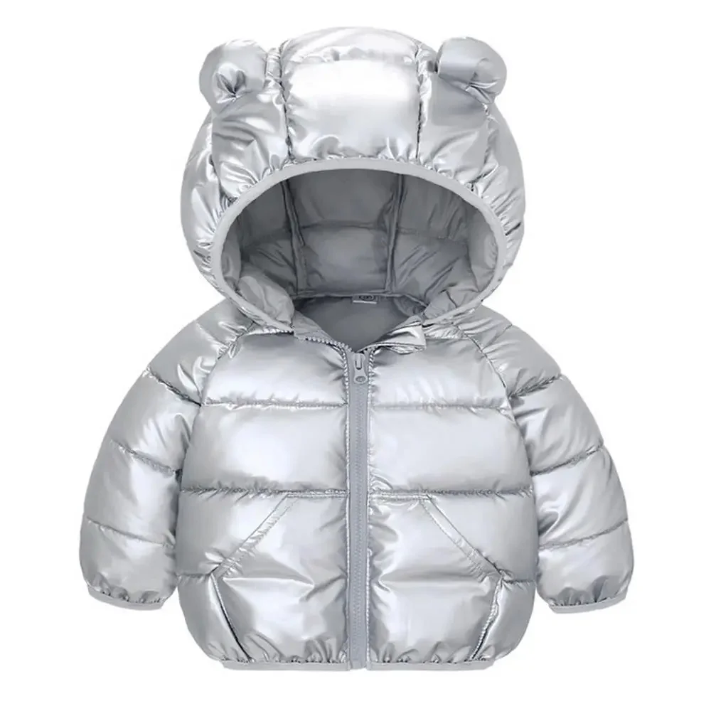 Jacket For Baby Winter Warm Down Coat Boys Girls Hooded Zipper Jacket Children\'s Outdoor Clothes Bright Cotton Jacket