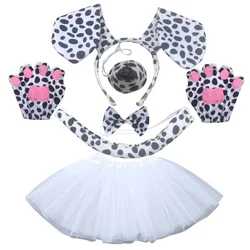 Animal Dog Dalmatian  Headband Tie Tail Tutu Skirt for Kids Girl Women Party Birthday Halloween Costume Cosplay
