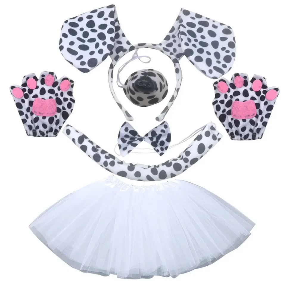 Jmkcoz Disfraz de cachorro para niños, juego de tutú negro con orejas de perro salchicha, diadema con lazo y cola de tutú para niños, disfraz de Halloween, fiesta de cosplay