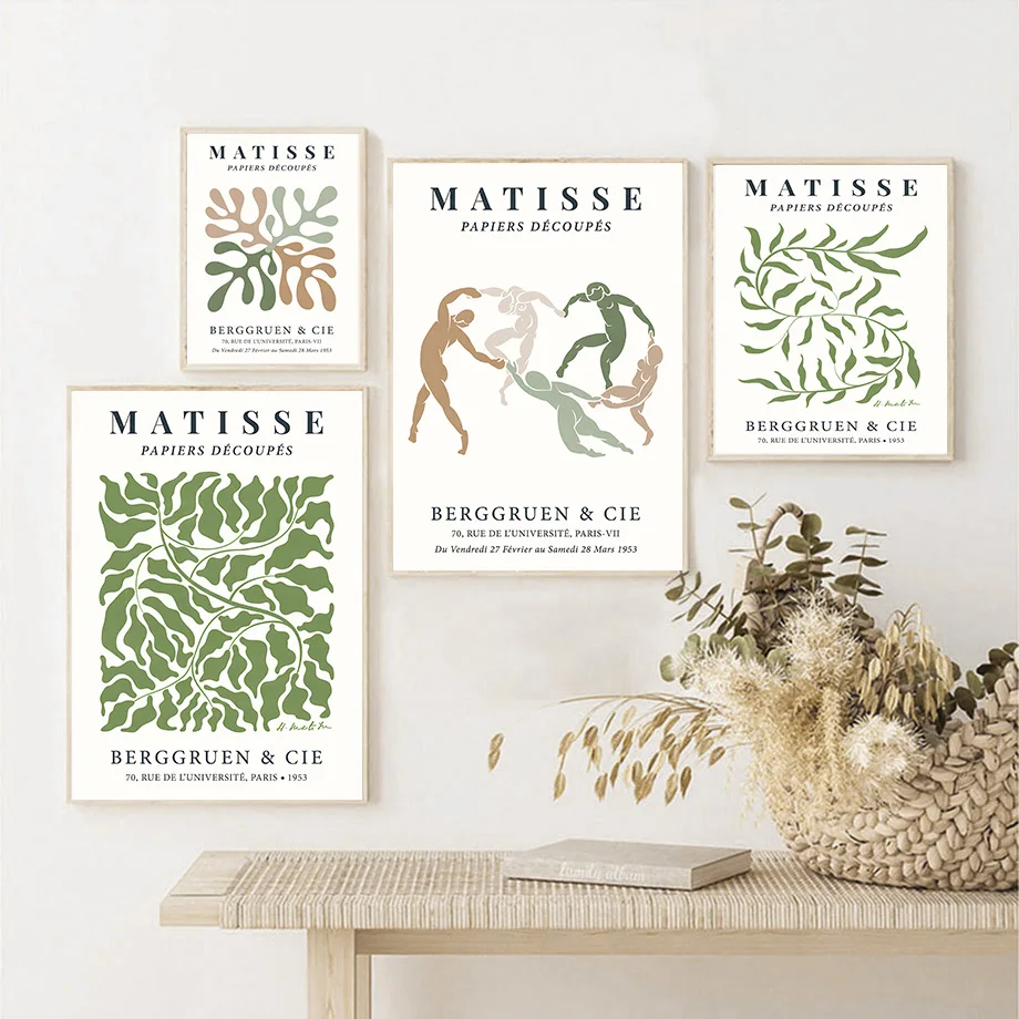 Frameless canvas paintings,Matisse Exhibition Wall Art Print Abstract Vintage Flower Market Leaf Canvas Painting Poster Pictures