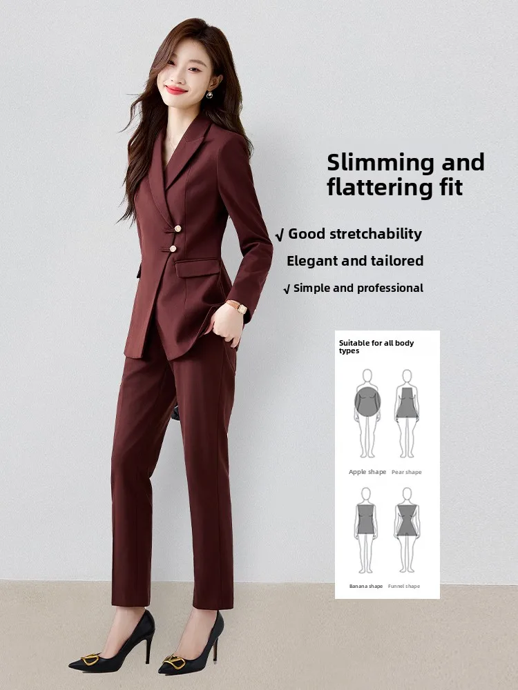 ชุดสูทผู้หญิง Ele Profional สำหรับใส่ทำงาน ผู้จัดการโรงแรม ฤดูใบไม้ร่วง ฤดูหนาว รุ่นใหม่ล่าสุด แฟชั่นชุดทำงาน