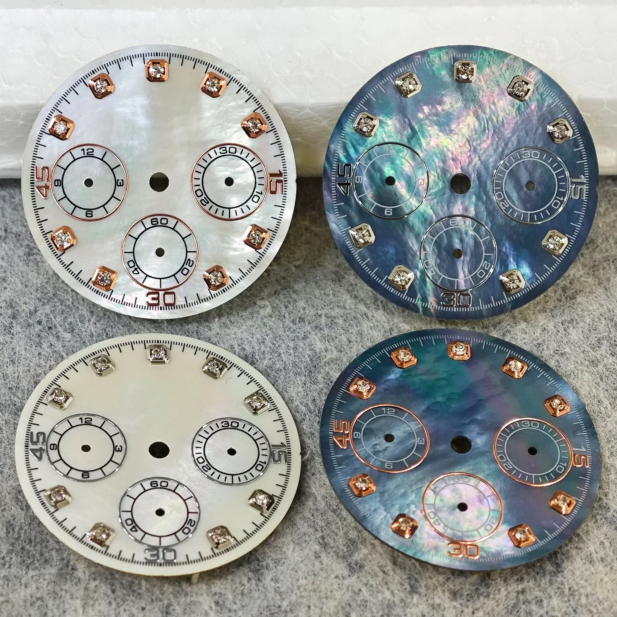 VK63 Dial 29.5mm Mother of Pearl Texture Diamond Index Watch Face Replacement Accessory Compatible with VK63 Chronograph Quartz