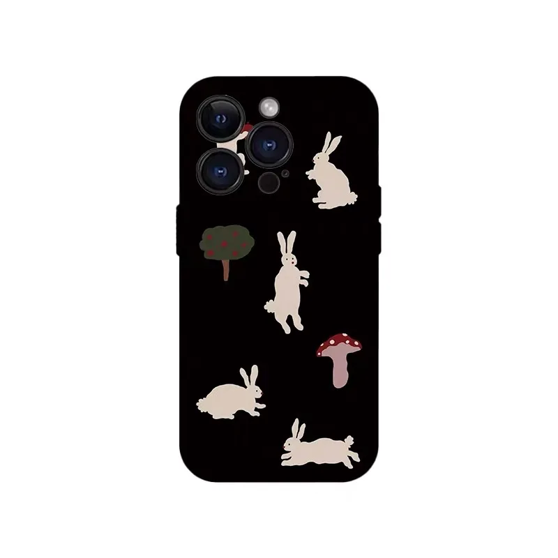 

Black Rabbit and Mushroom Cartoon Case for IPHONE 17 16 ProMax 15 14 Plus 13 12 MINI 11 PRO 16Plus XR XS MAX Acrylic Phone Cover
