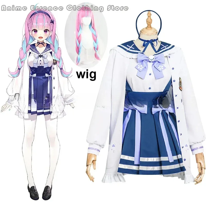 アニメ VTuber ホロライブみなとアクアコスプレ衣装ロリータガールズ SJ 制服かわいいちょう結びプリーツスカートセーラースーツウィッグ Newa