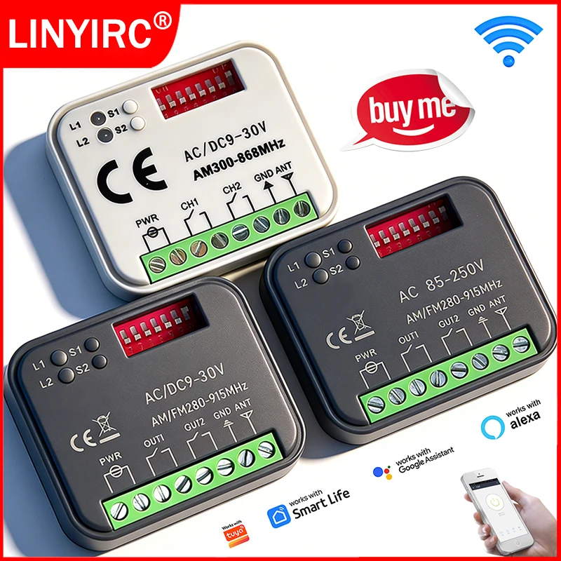 Works With Tuya Wifi Switch Receiver 300-868MHz Universal Garage Door Opener Remote Control Receiver Smart Module 433MHz 868MHz