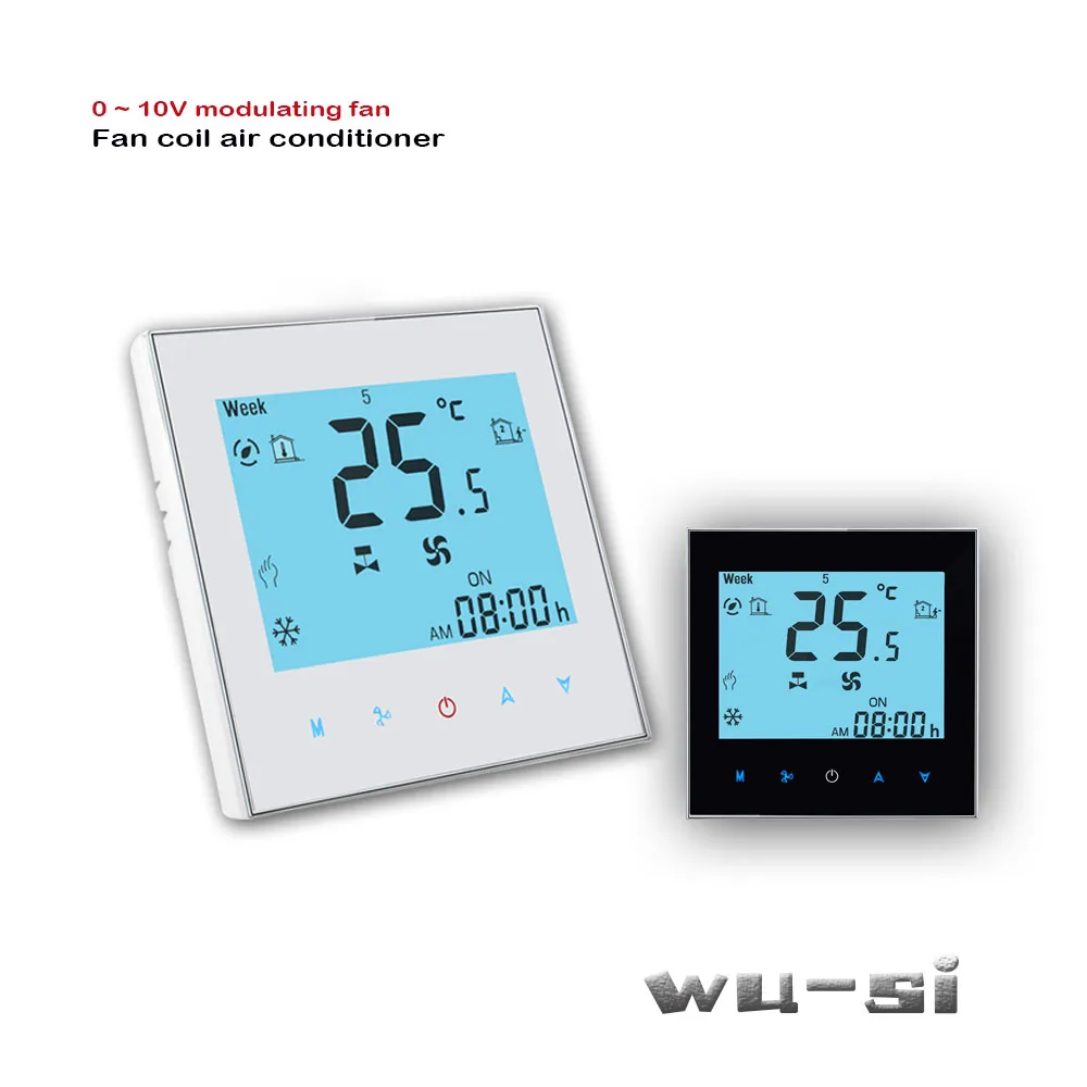Fan coil thermostat 0~10V modulating fan output 24VAC 95-240VAC EU Air conditioner temperature regulator