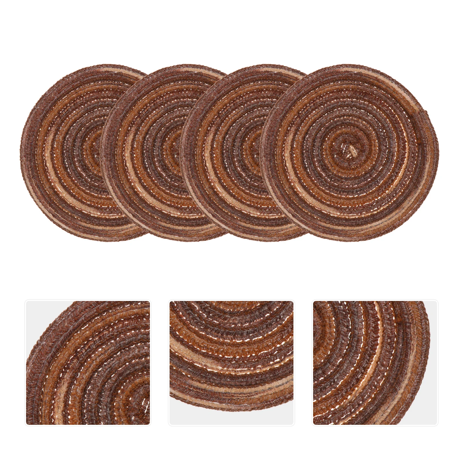 

4Pcs Round Woven Placemats Lovely Heat Resistant Dining Table Protective Pads Home Decorative Insulation Pot Dish Mat