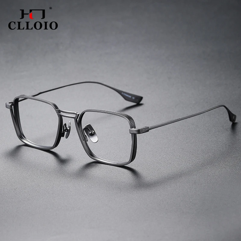 CLLOIO Pure Titanium Blue Light Blocking Men Reading Glasses Handmade Myopia Eyeglasses Frames Photochromic Prescription Eyewear