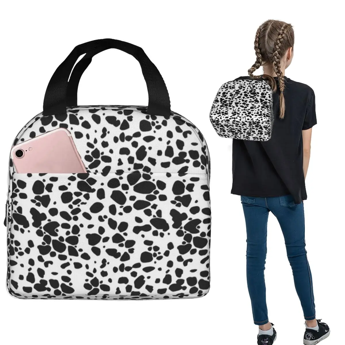 

Dalmatian Dog Texture Insulated Lunch Bag for Women Children Portable Food Boxes Thermal Lunch Box Tote