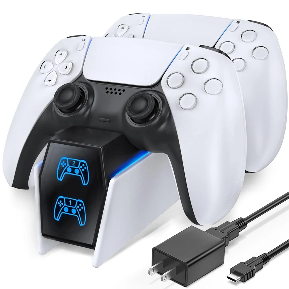 เครื่องชาร์จ N97R สําหรับคอนโทรลเลอร์ PS5 พร้อมอะแดปเตอร์ AC ที่ชาร์จเร็ว และแท่นวางแบบเหนี่ยวนําคู่สําหรับ PlayStation5