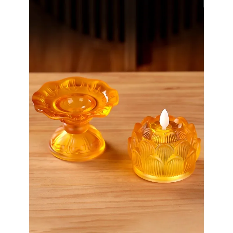 

Glass lotus electronic Buddha lamp LED simulation candle household Buddha Guanyin Bodhisattva ever-burning lamp Lotus lantern.