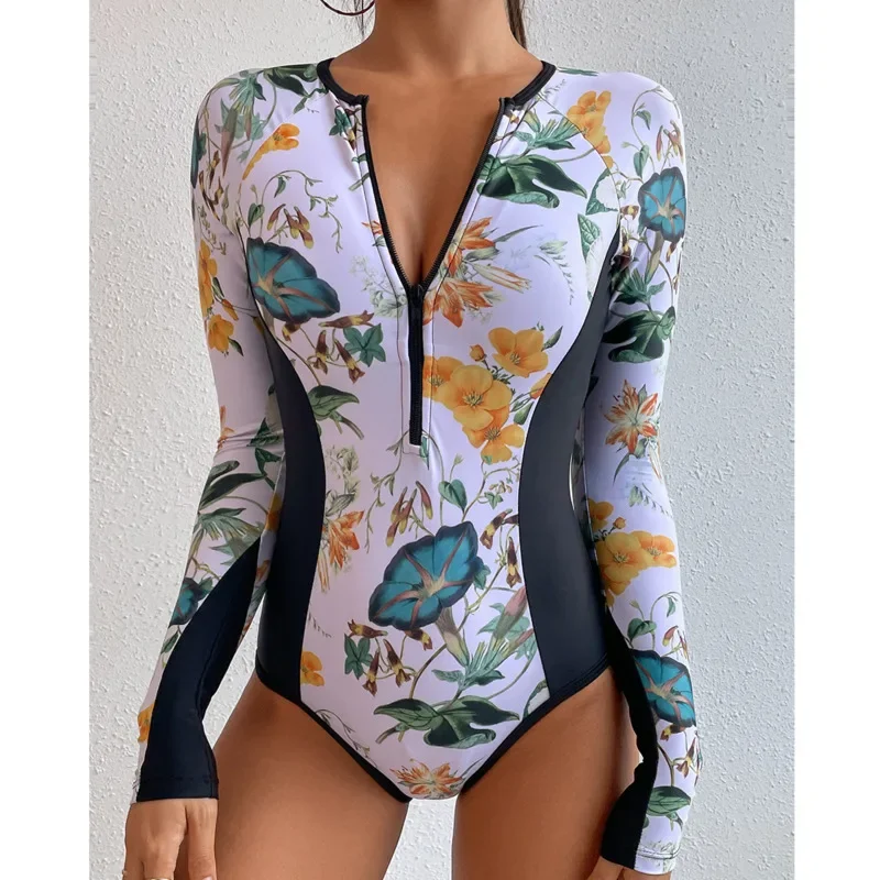 Maillot de bain une pièce fermé à manches longues pour femme, vêtements de plage pour le sport, le surf, la batterie, la natation, la piscine, le baigneur, nouveau