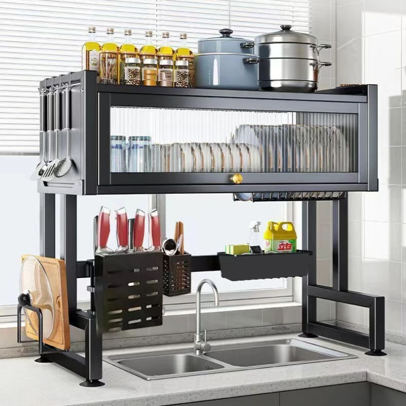 

‌Closed Cabinet Dish Storage‌ - Heat-Resistant Doors Multi-Tier Carbon Steel Shelving for Compact Kitchen Spaces practical